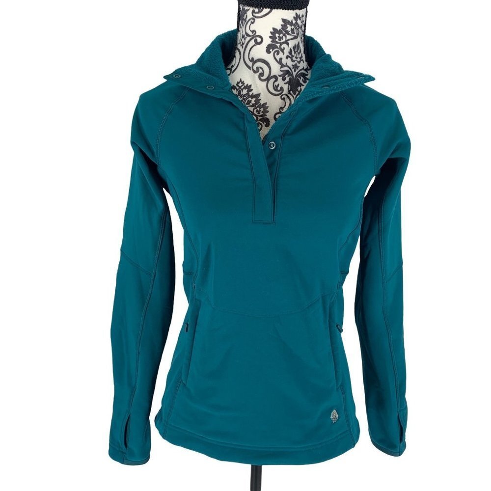 Mountain Hardwear Fleece lined 3/4 snap Pullover Teal Jacket Size XS